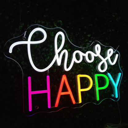 Choose Happy Rainbow Neon Sign